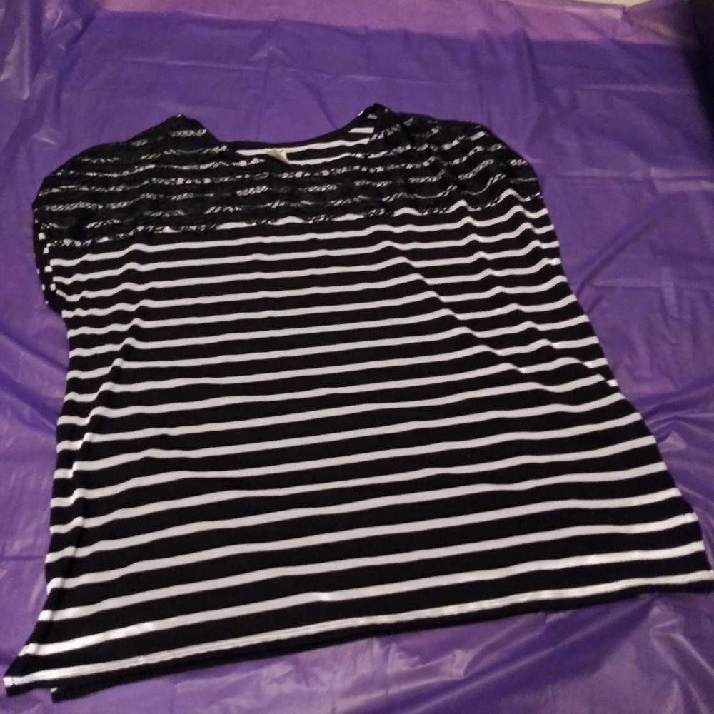 Black & White Stripe shirt w/ Lace